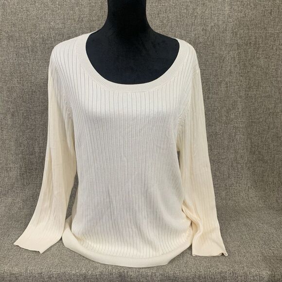 NWT Soft Surroundings Essential Ribbed Pullover Sweater Long‎ Sleeve Beige 1X - Picture 1 of 2